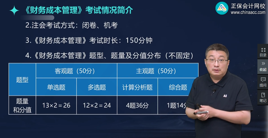 李斌老師解讀：注會財務成本管理題型、題量分值及試題特點