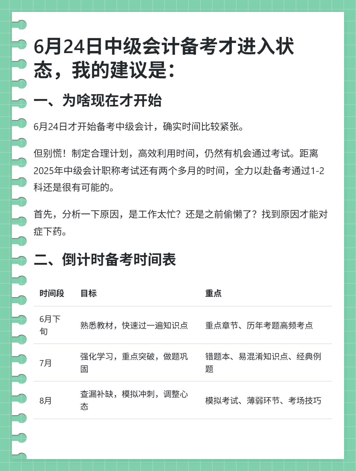 6月中級會計備考才進入狀態，怎么辦？