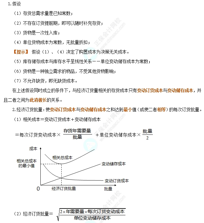必會考點：經濟訂貨基本模型
